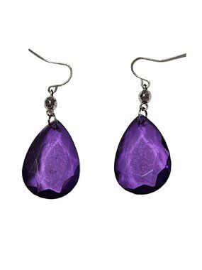 Retro Purple Dangle Earrings Faceted Teardrop Crystal 80s Fashion Jewelry Women